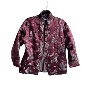 Vintage 60s Fans of S.F. Tea Timer Jacket Women Red Satin Rayon Embroidered L